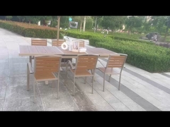 Outdoor Poly Houten Eettafel En Stoelen Plastic Houten Terras Tafel En Stoel Set 5 Stuks Set