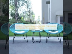 Outdoor PE Rattan Woven Coffee Table Chair Kleurrijke meubelsets Tempered Glass Tabletop