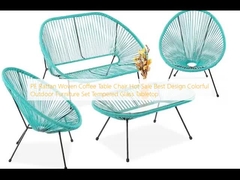 PE Rattan Woven Coffee Table Chair Hot Sale Best Design Kleurrijke Outdoor Meubels Set Tempered Glass Tabletop
