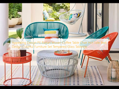 Aantrekkelijke Design PE Rattan Woven Coffee Table Chair Hot Sale Best Design Kleurrijke meubels Set Tempered Glass Tabletop