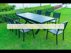 9 stuks Zwart Plastic Hout Modern Outdoor Tuinmeubilair Tafel Set 8-10 zitplaatsen Uitbreidbare Patio Eettafel Stoelen