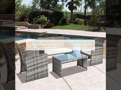 Hoogwaardig aluminium frame Modern PE Rattan Woven Wicker Handgemaakte bank Koffietafel Set Outdoor Indoor Meubels